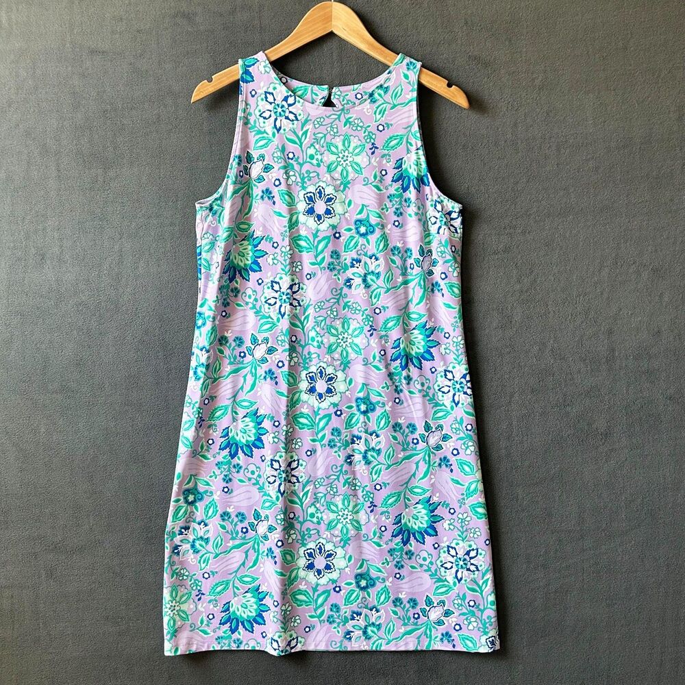 Spring Floral Jersey Shift Dress Women's Large Petite Jewel Neck Talbots